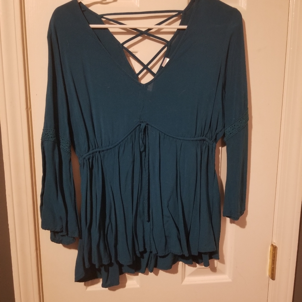 Teal flowy blouse